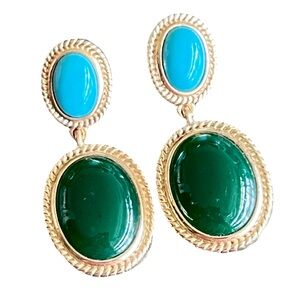 1970’s MCM Vintage Dangle Earrings Faux Turquoise & Jade Lucite